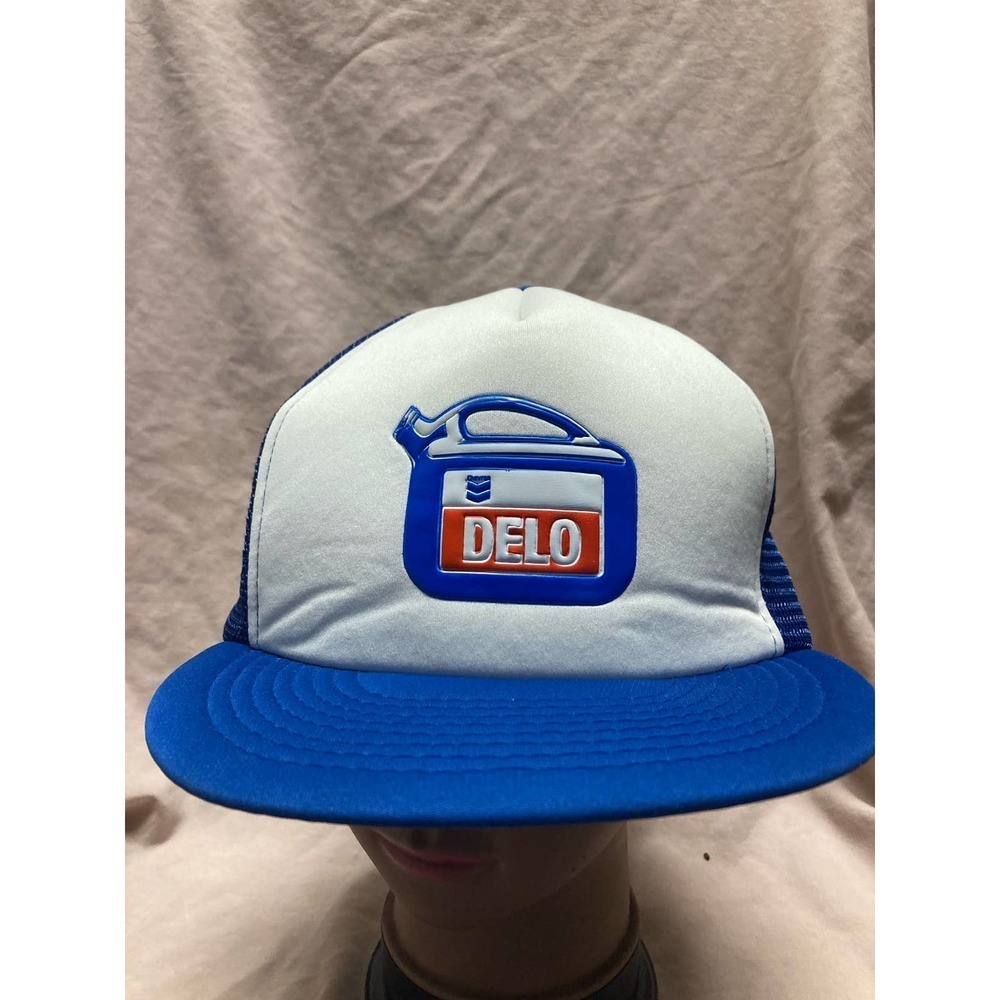 Vintage Chevron DELO Oil & Lubricants Mesh Back Trucker Hat SnapBack Cap
